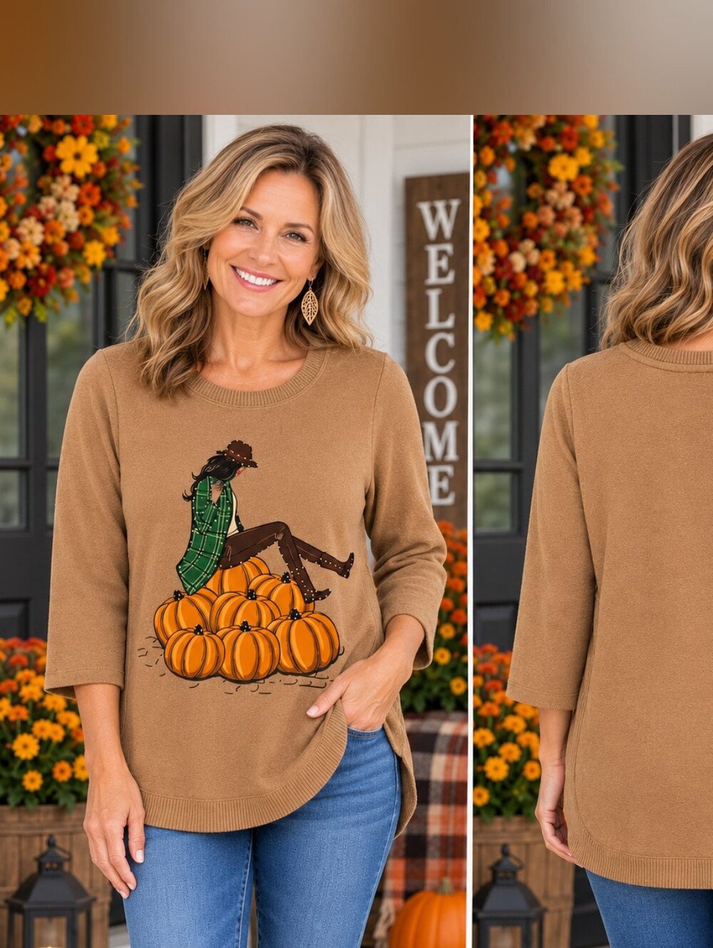 Kiss & Fly Women's Fall Sweater Top Size S Girl Pumpkin Applique Rhinestone